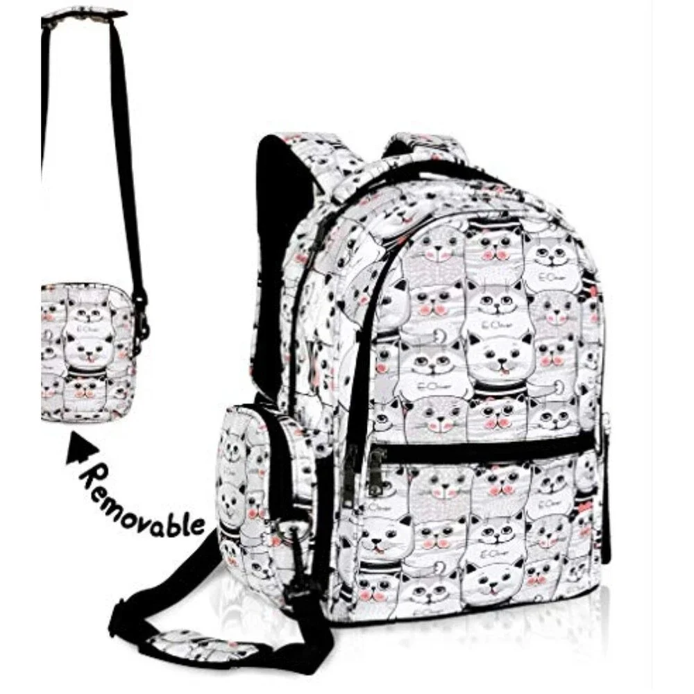 Cat Backpack for Girls Boys Cute School Bookbags with Removable Shoulder Bag...